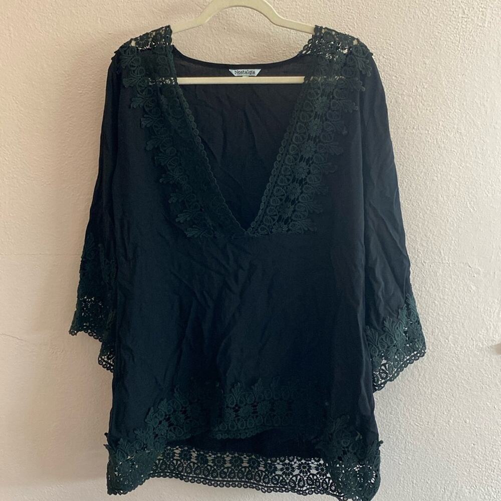 Nostalgia black swim cover up with lace XL